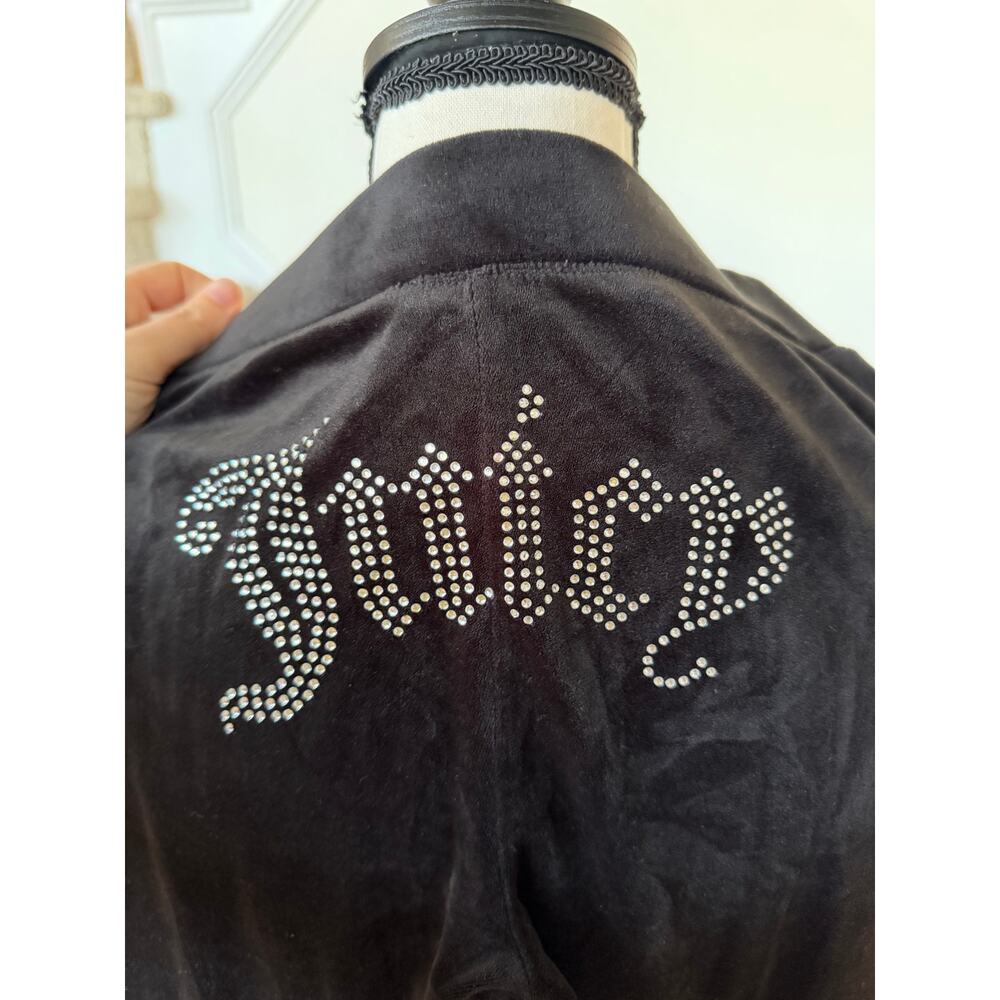 Juicy Couture Black Velour Bedazzled Embellished Hoodie Wide Leg Track Suit - Picture 8 of 10